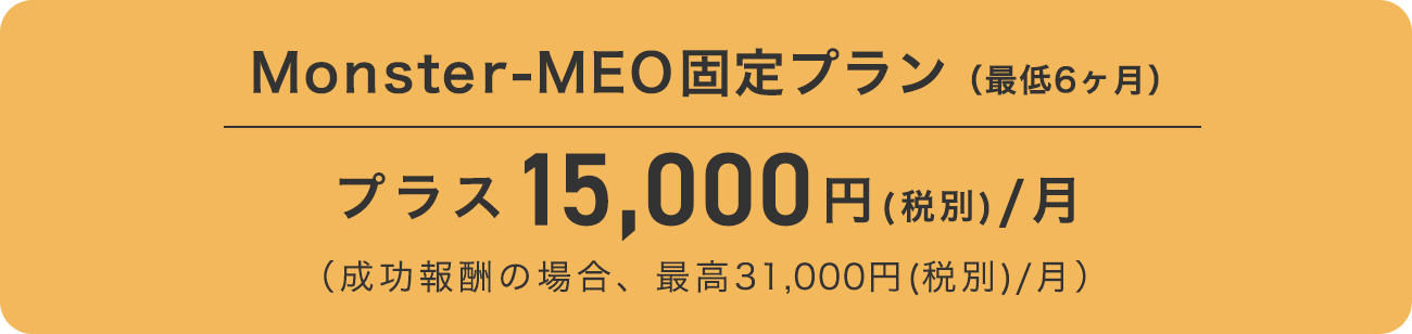 Monster-MEO固定プラン（最低6ヶ月）プラス15,000円(税別)/月