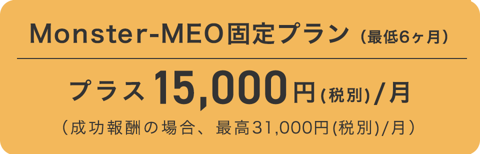 Monster-MEO固定プラン（最低6ヶ月）プラス15,000円(税別)/月
